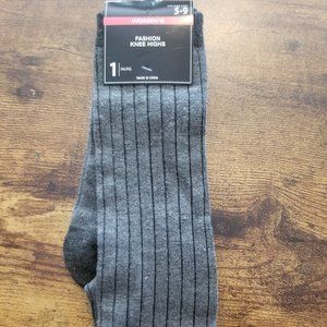 Gray and black stripe knee length socks NWT